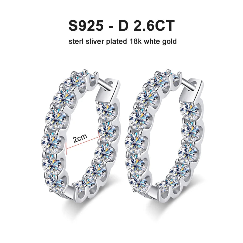 2.6ct D Color Moissanite Earring 925 Sterling Sliver Plated White Gold Hoop Earring for Women Wedding Party Jewelry