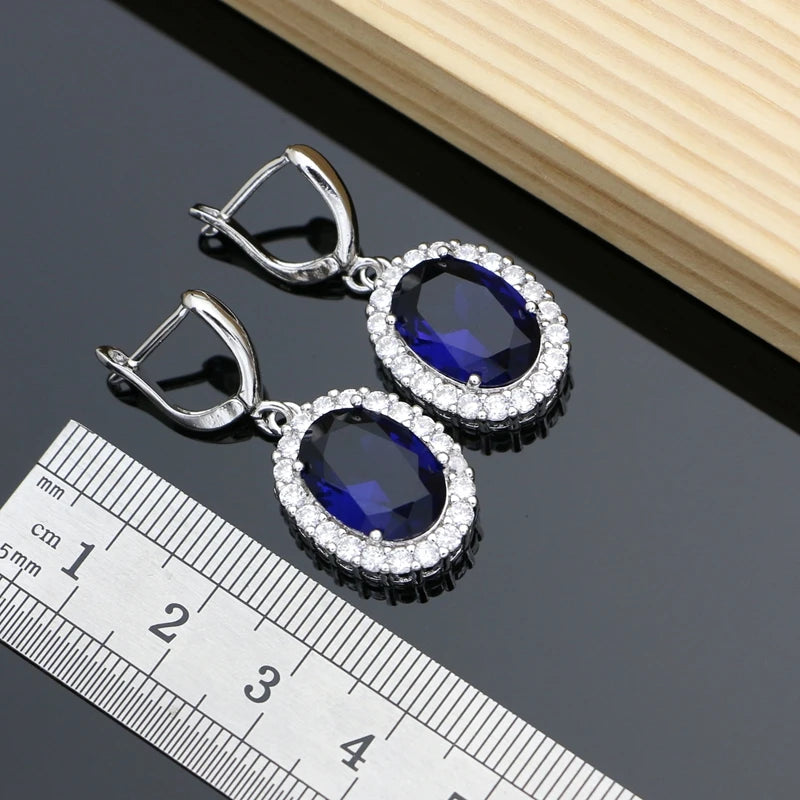 Blue Sapphire 925 Silver Jewellry Sets Natural Gemstone Wedding Fine Jewelry Bracelet Necklace Sets Dropshipping