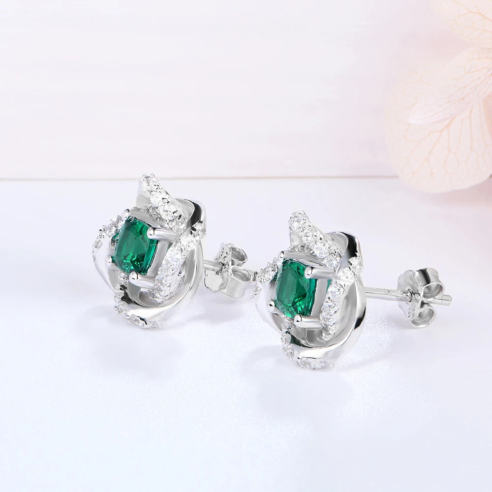 ATTAGEMS Vintage 100% 925 Sterling Silver Emerald Lab Grown Diamonds Ear Studs Cocktail Party Earrings Fine Jewelry Wholesale