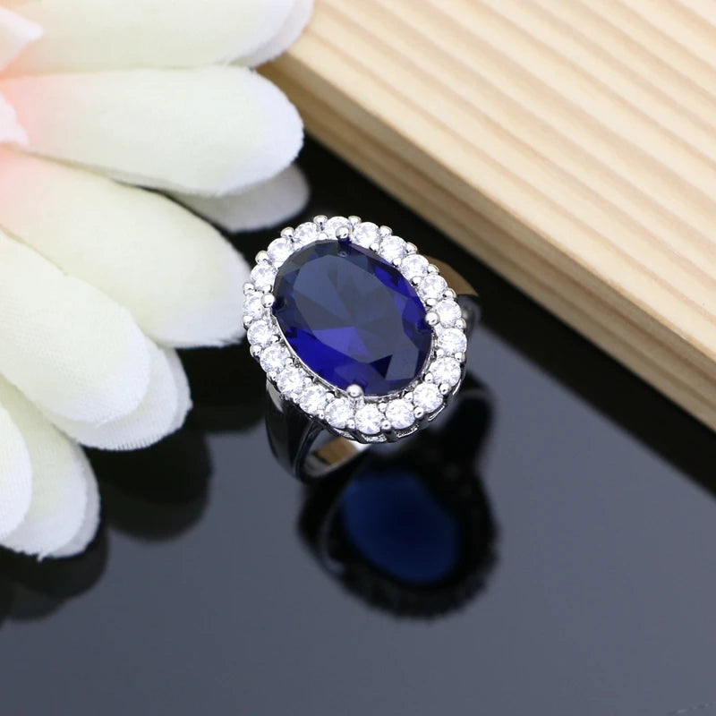 Blue Sapphire 925 Silver Jewellry Sets Natural Gemstone Wedding Fine Jewelry Bracelet Necklace Sets Dropshipping