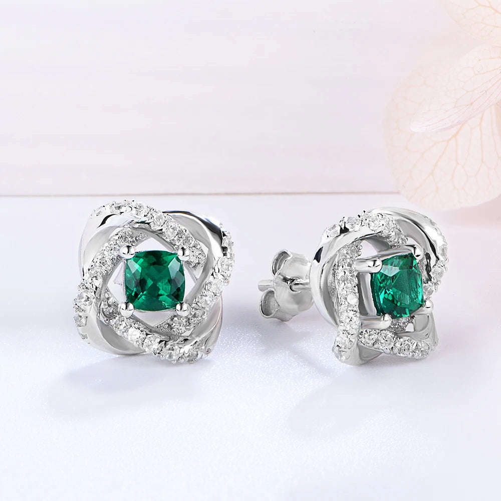 ATTAGEMS Vintage 100% 925 Sterling Silver Emerald Lab Grown Diamonds Ear Studs Cocktail Party Earrings Fine Jewelry Wholesale