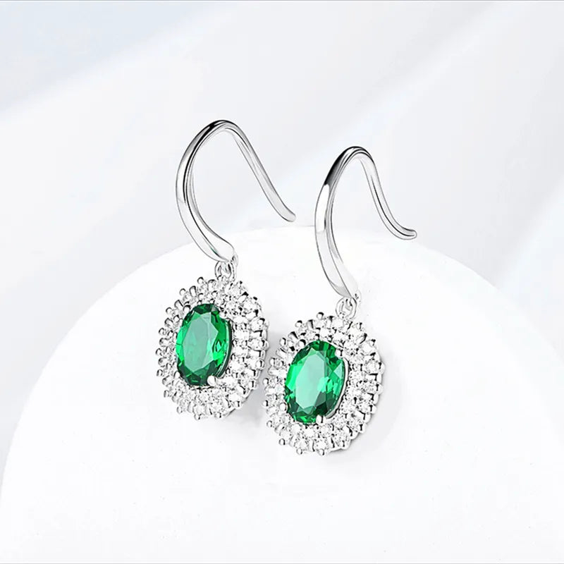 ATTAGEMS 100% 925 Sterling Silver Emerald Moissanite Gemstone Drop Dangle Wedding Engagement Earrings Fine Jewelry for Women