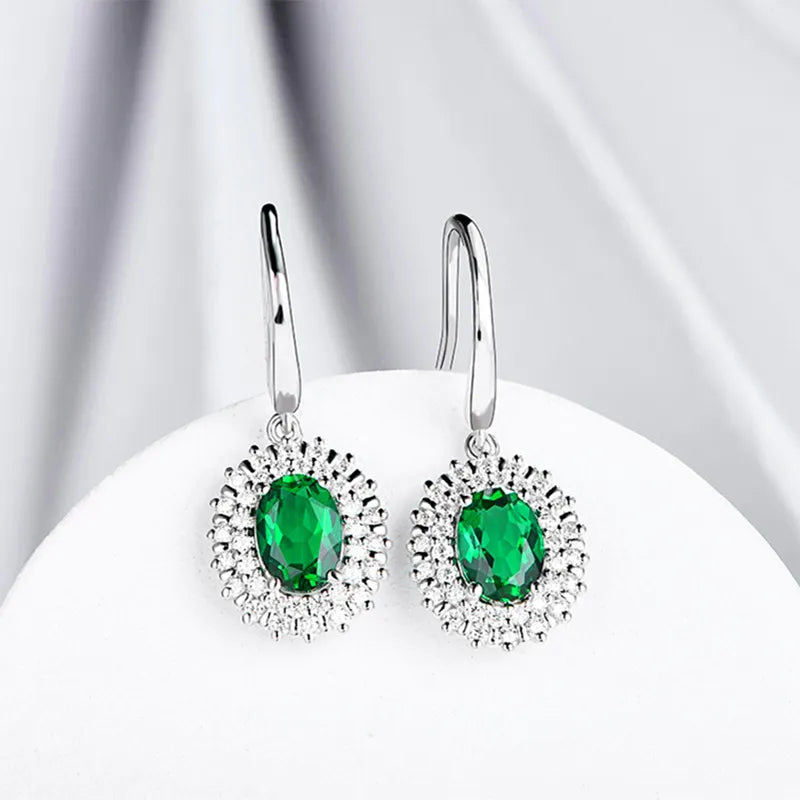 ATTAGEMS 100% 925 Sterling Silver Emerald Moissanite Gemstone Drop Dangle Wedding Engagement Earrings Fine Jewelry for Women