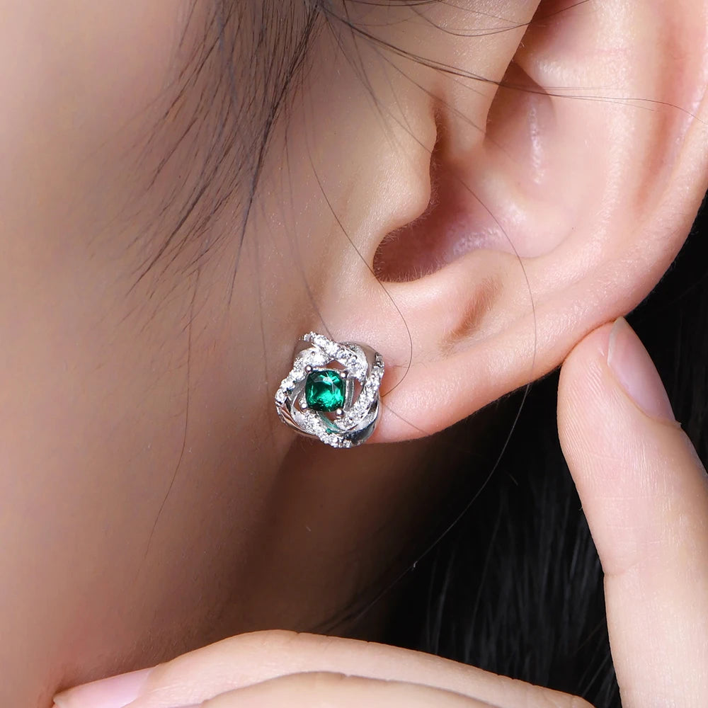 ATTAGEMS Vintage 100% 925 Sterling Silver Emerald Lab Grown Diamonds Ear Studs Cocktail Party Earrings Fine Jewelry Wholesale