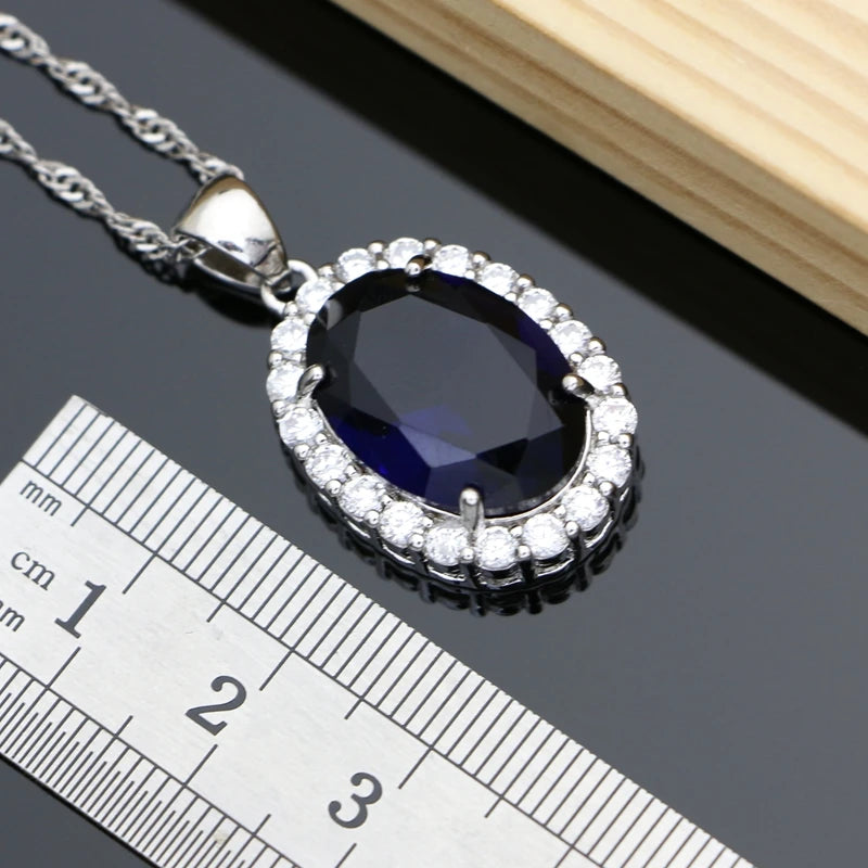 Blue Sapphire 925 Silver Jewellry Sets Natural Gemstone Wedding Fine Jewelry Bracelet Necklace Sets Dropshipping