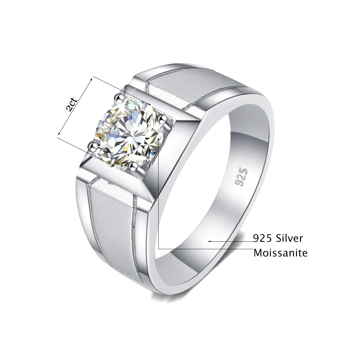 2 Carat Moissanite Rings For Men 925 Sterling Silver White Gold plated Engagement Wedding Mens Jewellery 2023 Trend Gift Female