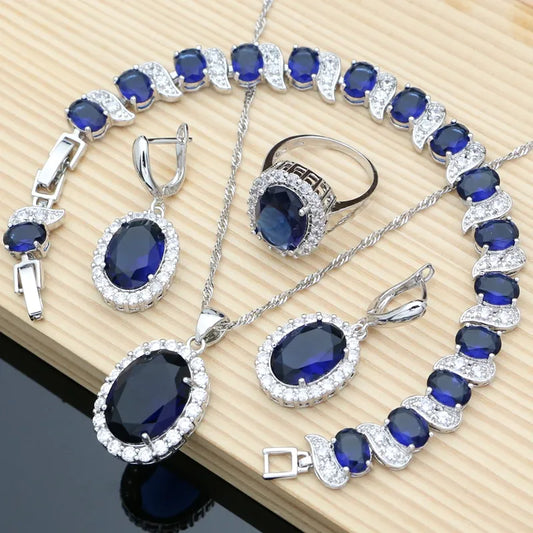 925 Silver Jewellry Sets Natural Gemstone Wedding Fine Jewelry Bracelet Necklace Sets Dropshipping