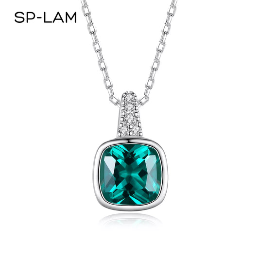 Pendant Necklace 925 Sterling Silver Emerald Green Lab Gem Stone Zircon CZ Necklaces Women Fine Jewellery Free Shipping