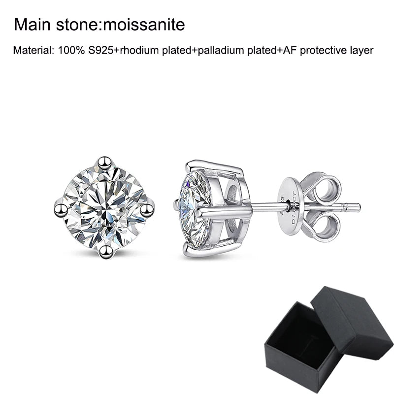 0.1-3CT Test Passed Moissanite Studs Earrings for Men Women S925 Silver Platinum Plated Bride Wedding Diamond Studs GRA