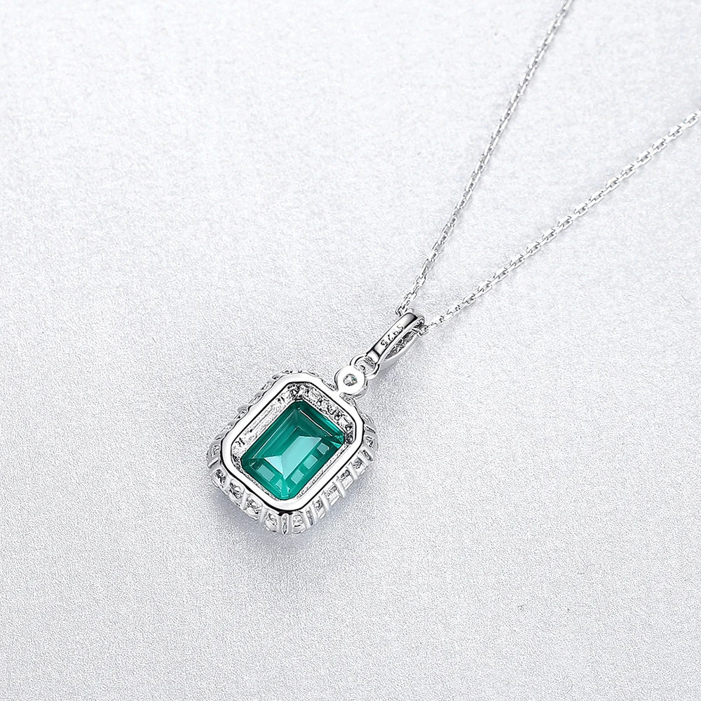 Noble Lab Grown Emerald Pendant Necklace 100% 925 Sterling Silver Rectangular Pendants Jewelry Birthday Anniversary Gift