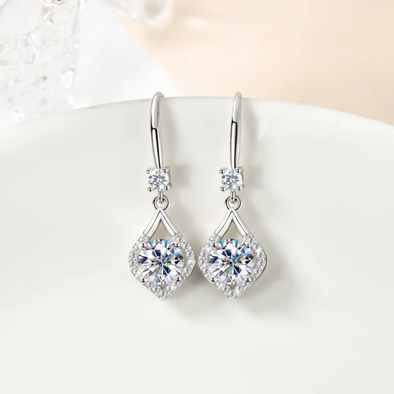 6.5mm/8mm Teardrop D Color Moissanite Hook Earrings - Sterling Silver Fine Jewelry for Women & Girls