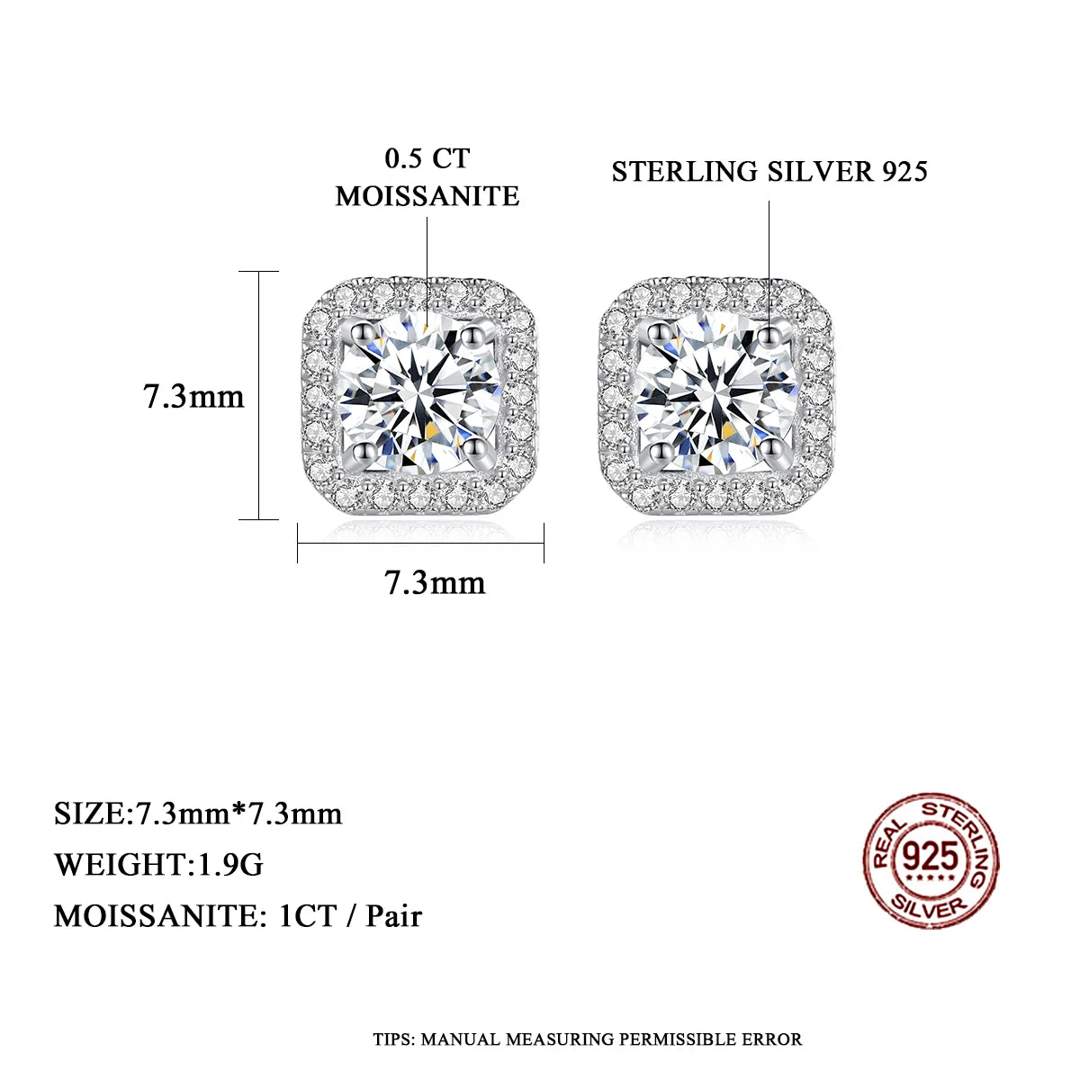 Moissanite Diamond Unusual Square Halo Stud Earrings For Women Certified 925 Sterling Silver Trendy Fine Anniversary Jewelry