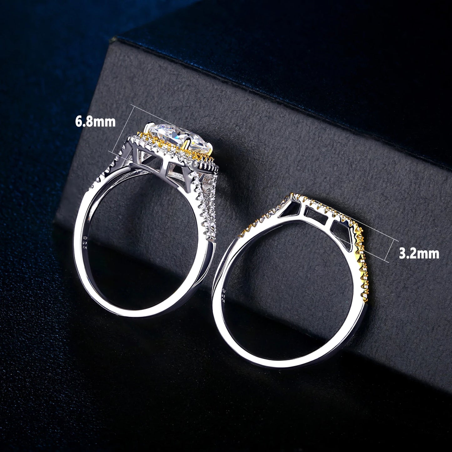 Newshe 925 Silver Jewelry Engagement Rings Halo Yellow Gold Wedding Band Bridal Set for Women 1.8Ct Cushion Cut AAAAA CZ