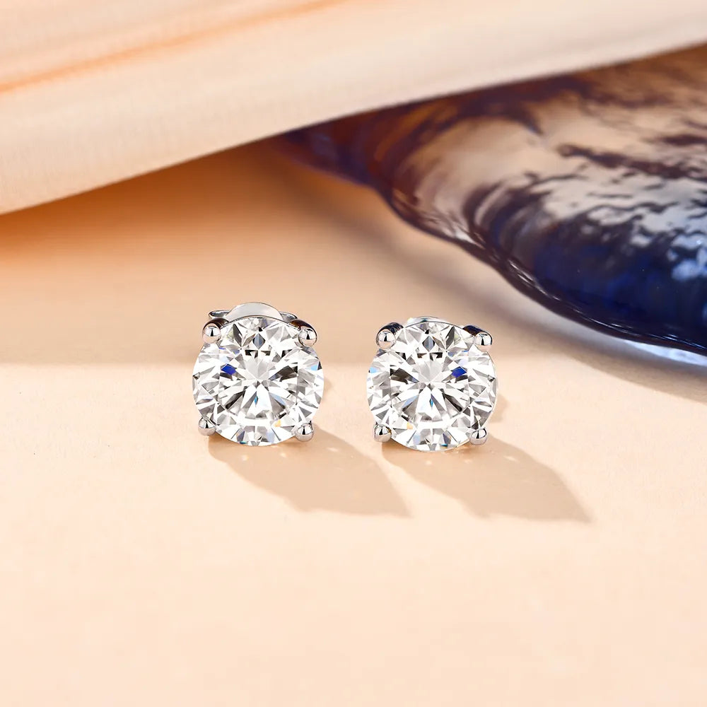 2 Carat 8.0mm D Color Moissanite Stud Earrings For Women Top Quality 100% 925 Sterling Silver Sparkling Wedding Jewelry