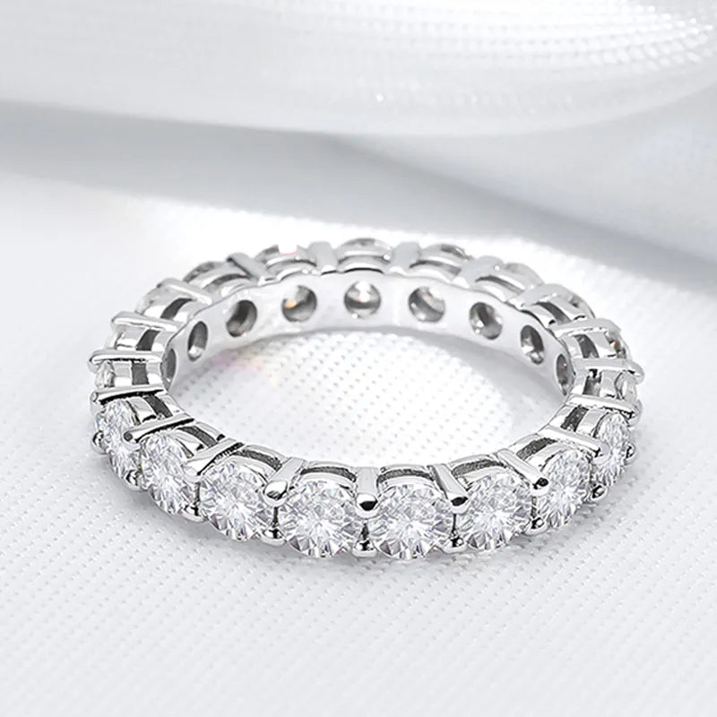 2-5mm Full Moissanite Ring for Women Sparkling Wedding Eternity Bands 100% S925 Sterling Silver Jewelry Classic Ring GRA