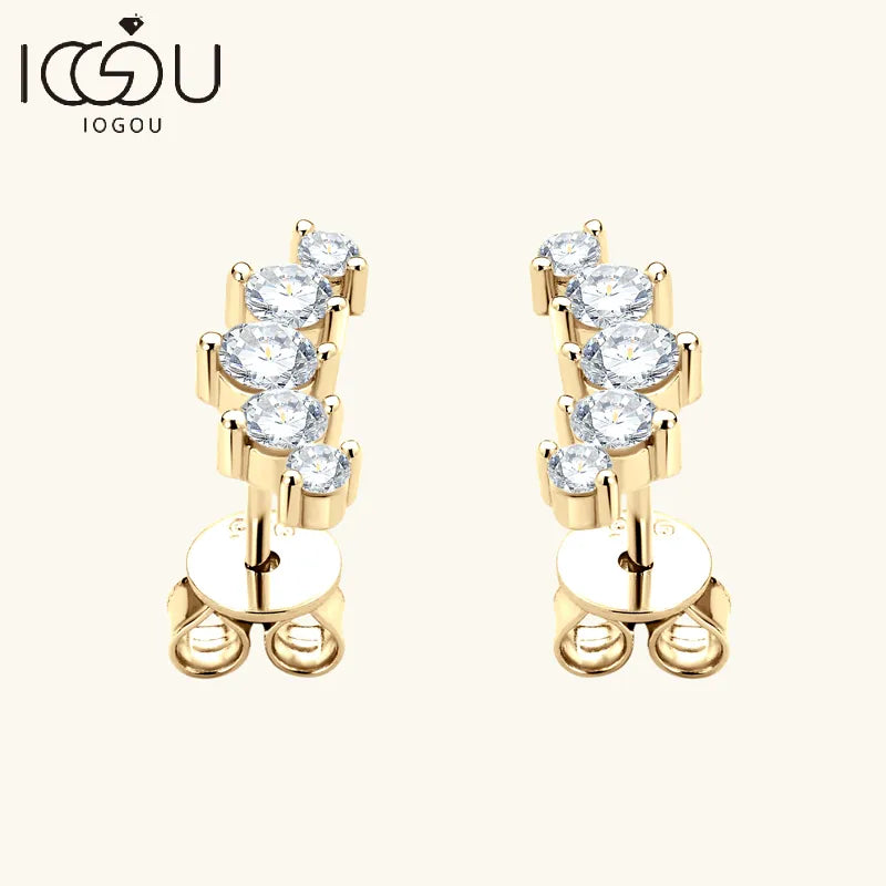 IOGOU D Color Moissanite Jewelry Yellow Gold Plated Ear Crawler Earrings for Women 925 Silver Curved Stud Earrings Accessories