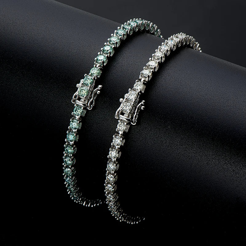 925 Silver Moissanite Tennis Bracelet - White/Green/Black - Sparkling 3mm Bracelet for Men and Women - Passes Diamond Test