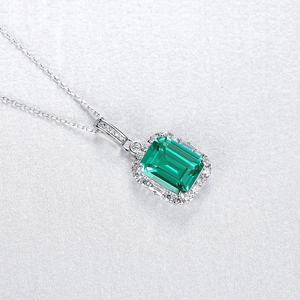 Noble Lab Grown Emerald Pendant Necklace 100% 925 Sterling Silver Rectangular Pendants Jewelry Birthday Anniversary Gift