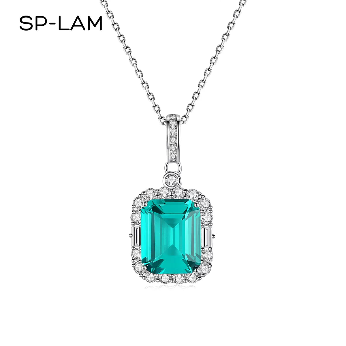 Noble Lab Grown Emerald Pendant Necklace 100% 925 Sterling Silver Rectangular Pendants Jewelry Birthday Anniversary Gift