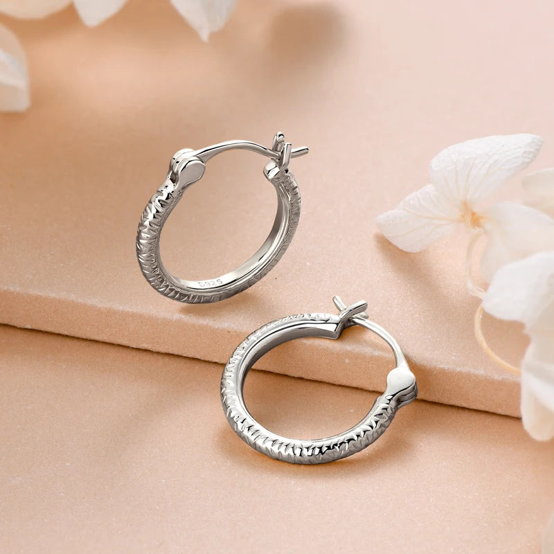 Sterling Silver Engraved Pattern Charm Hoop Earrings - Trendy Women's Accessories