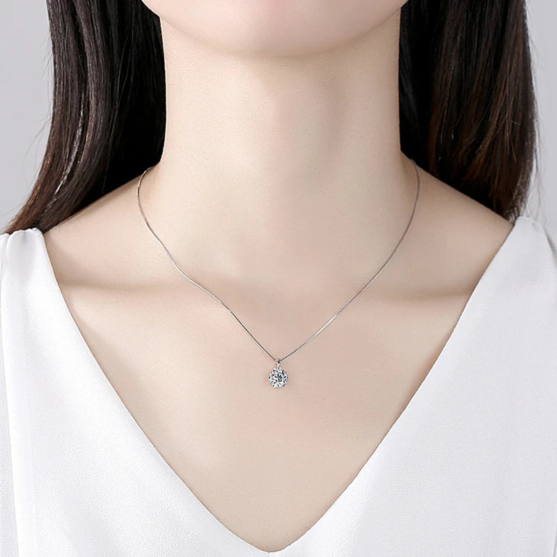 1.0 Carat Real Moissanite Snowflake Pendant Necklace - 925 Sterling Silver Christmas Jewelry Gift for Women