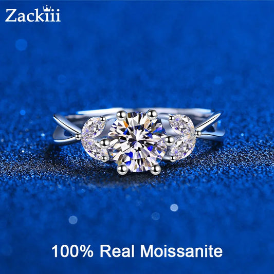 Zackiii White Gold 1ct Certified Moissanite Ring for Women Luxury Quality 100% S925 Sterling Silver Jewelry D Color Diamond Ring