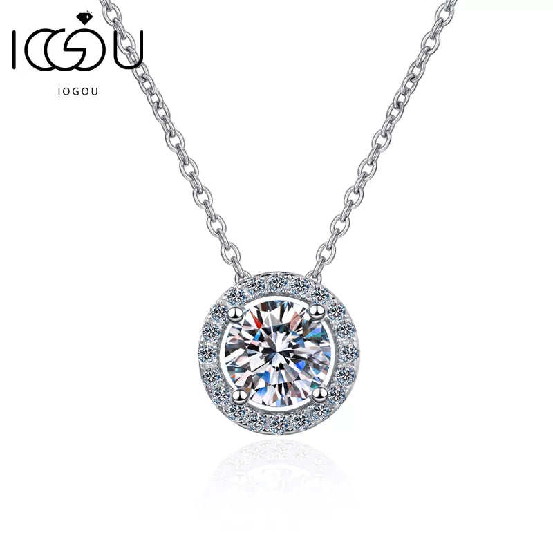 925 Sterling Silver Round Moissanite Wedding Necklace For Women 0.5ct/1.0ct/2.0ct  Infinity Classic Pendant Necklace Gift