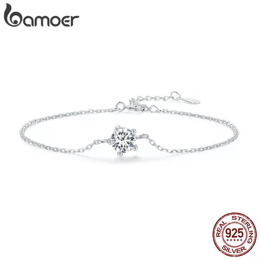 Bamoer 1CT Moissanite Bracelet Trendy 925 Sterling Silver Chain Charms For Women 2023 Classic Jewelry