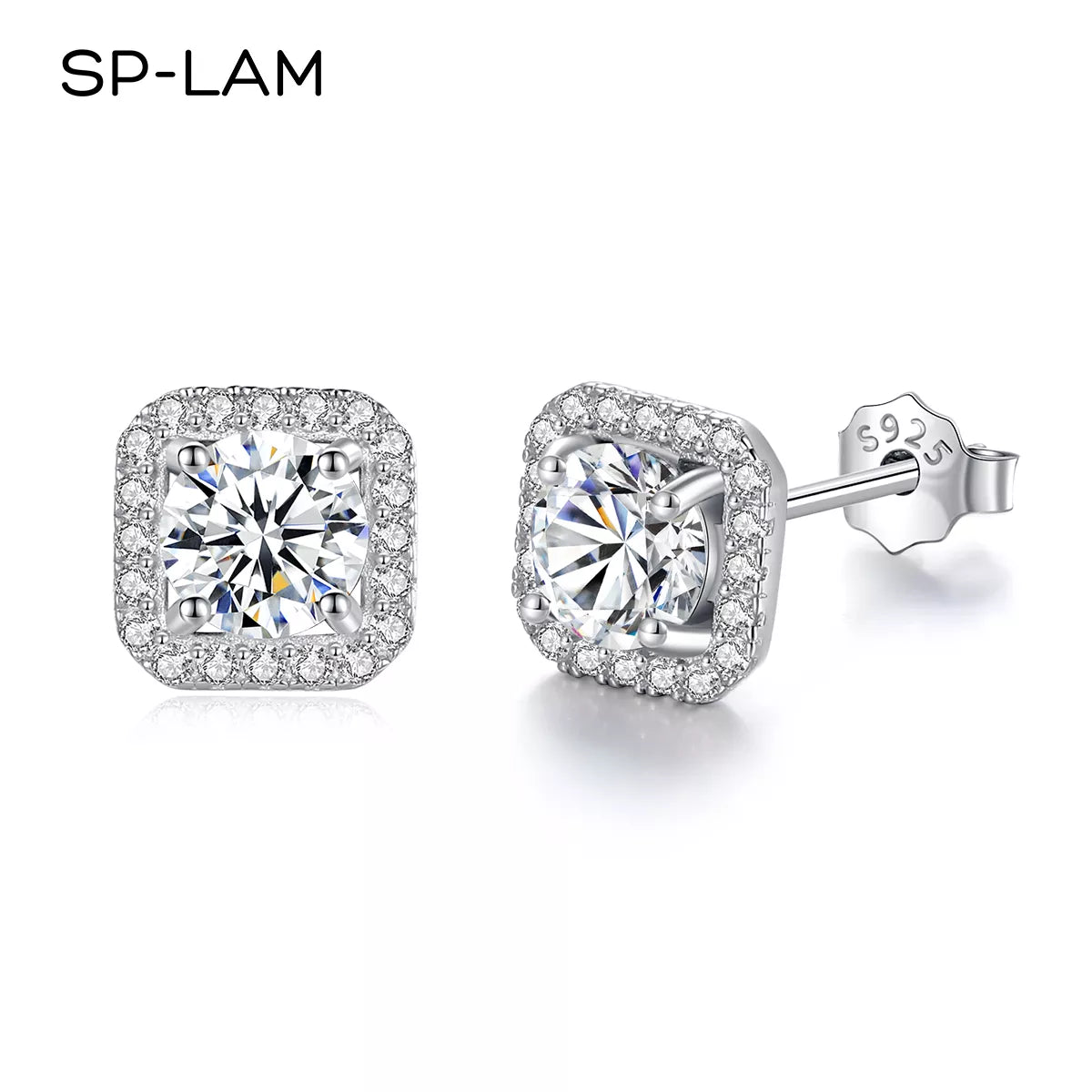 Moissanite Diamond Unusual Square Halo Stud Earrings For Women Certified 925 Sterling Silver Trendy Fine Anniversary Jewelry