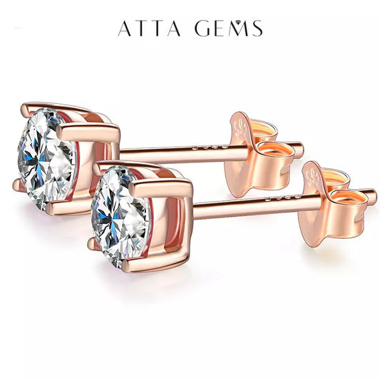 D Color Moissanite 1CT Gemstone 750 Rose Gold 18K Plated Stud Earrings for Women Solid 18K Gold Solitaire Fine Jewelry