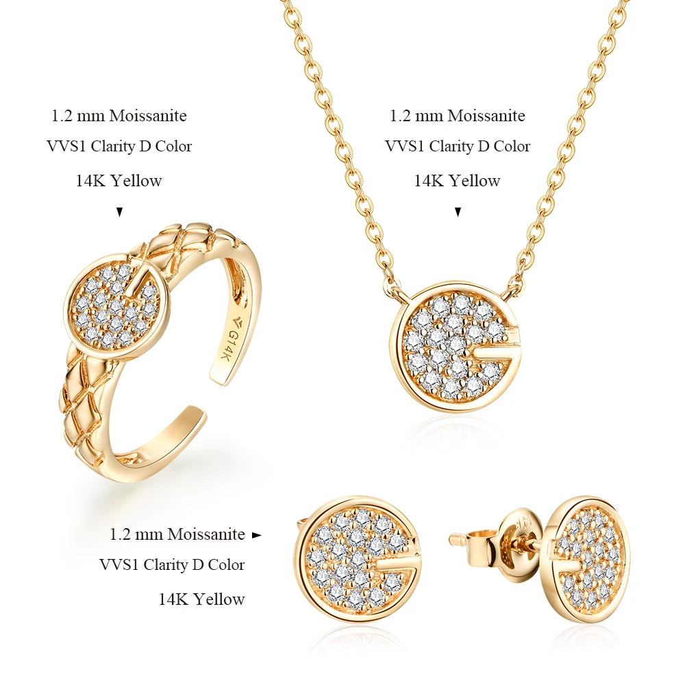 ATTAGEMS Luxurly D Color VVS1 Moissanite Jewelry Set Solid 18k 14k 10k Yellow Gold Earring Wedding Ring Necklace Pendant Jewelry