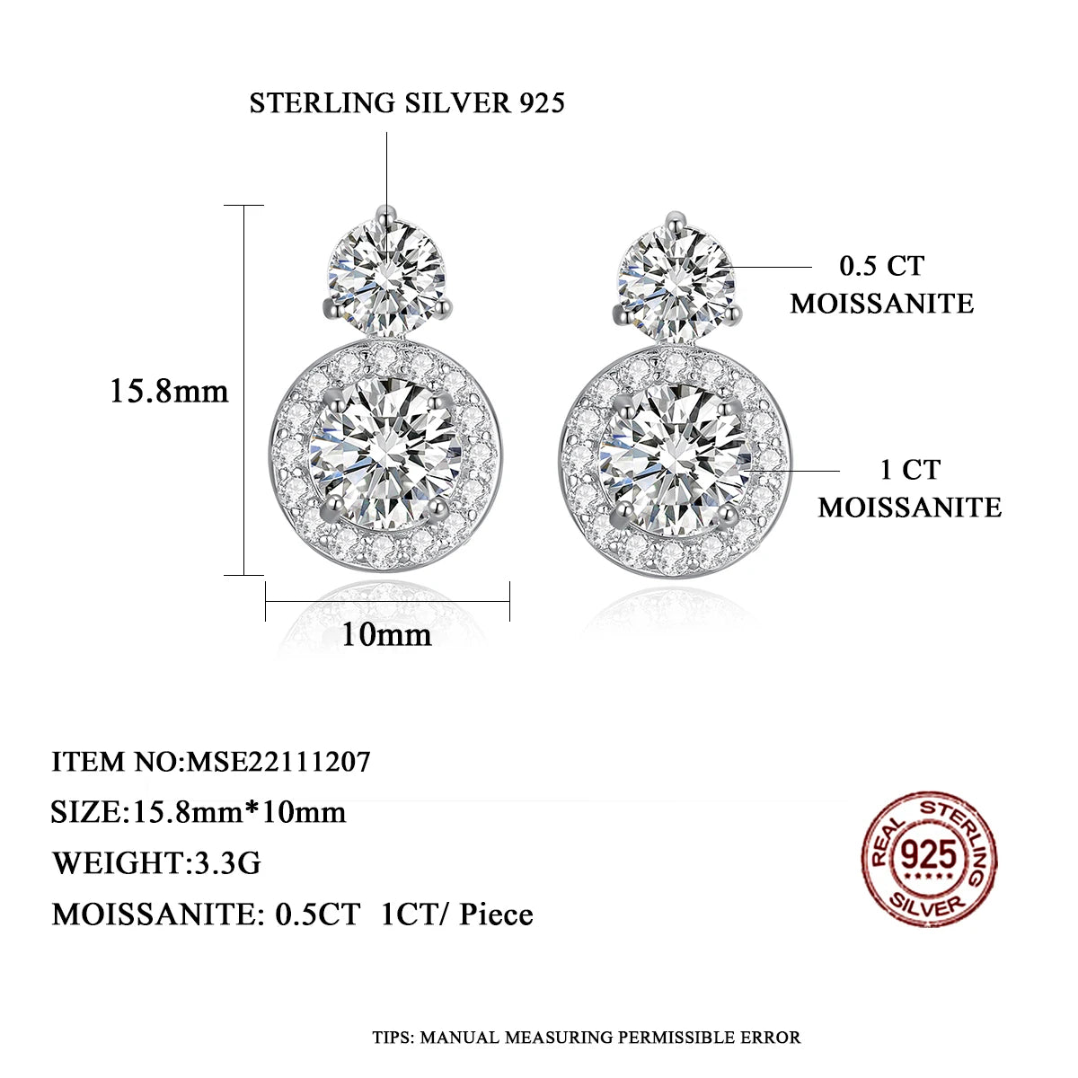 Stylish VVS1 Moissanite Diamond Earrings for Women - New 2023 Trend, D Color, Silver 925 Sterling Fine Quality