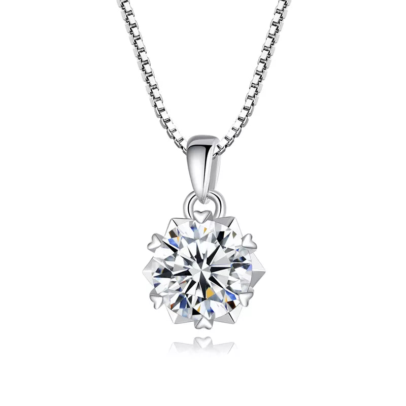 1.0 Carat Real Moissanite Snowflake Pendant Necklace - 925 Sterling Silver Christmas Jewelry Gift for Women