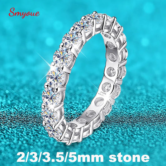 2-5mm Full Moissanite Ring for Women Sparkling Wedding Eternity Bands 100% S925 Sterling Silver Jewelry Classic Ring GRA