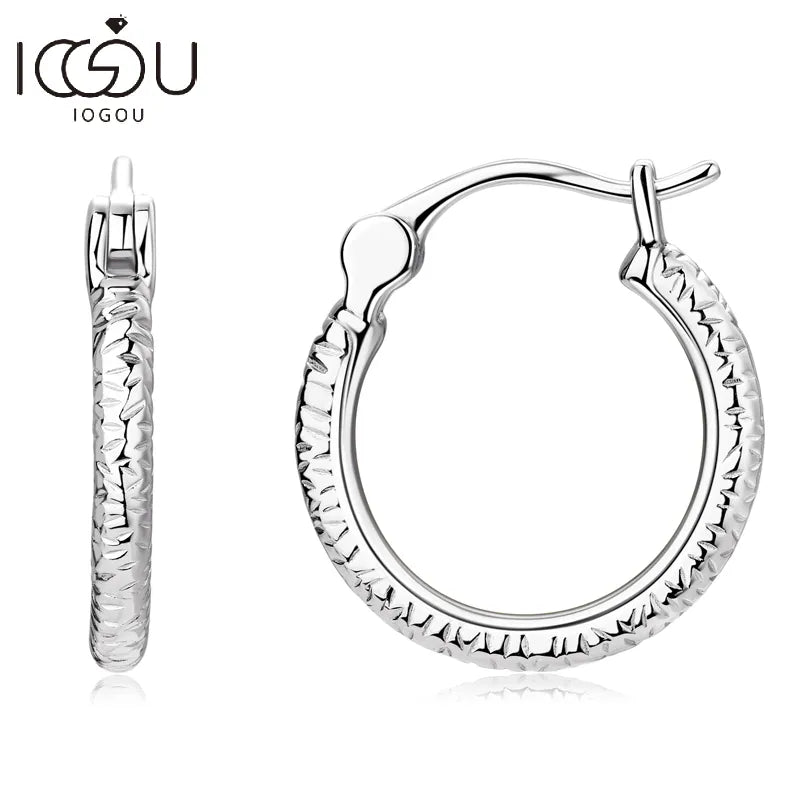 Sterling Silver Engraved Pattern Charm Hoop Earrings - Trendy Women's Accessories