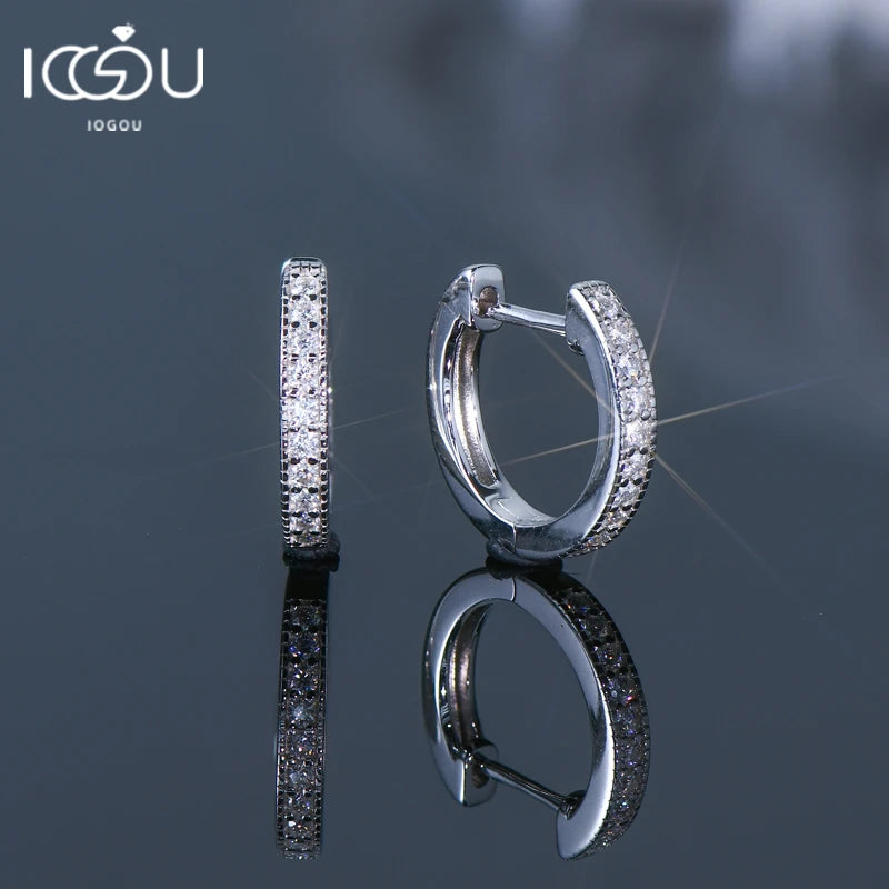 IOGOU White Gold Silver 925 Hoops Earrings D Color 1.3mm Round Moissanite Small Earring Huggie 2023 Trend Jewelry for Women Gift