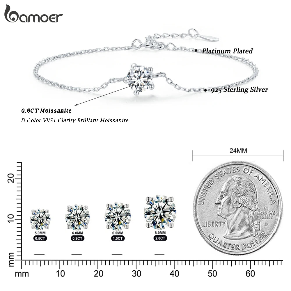 Bamoer 1CT Moissanite Bracelet Trendy 925 Sterling Silver Chain Charms For Women 2023 Classic Jewelry