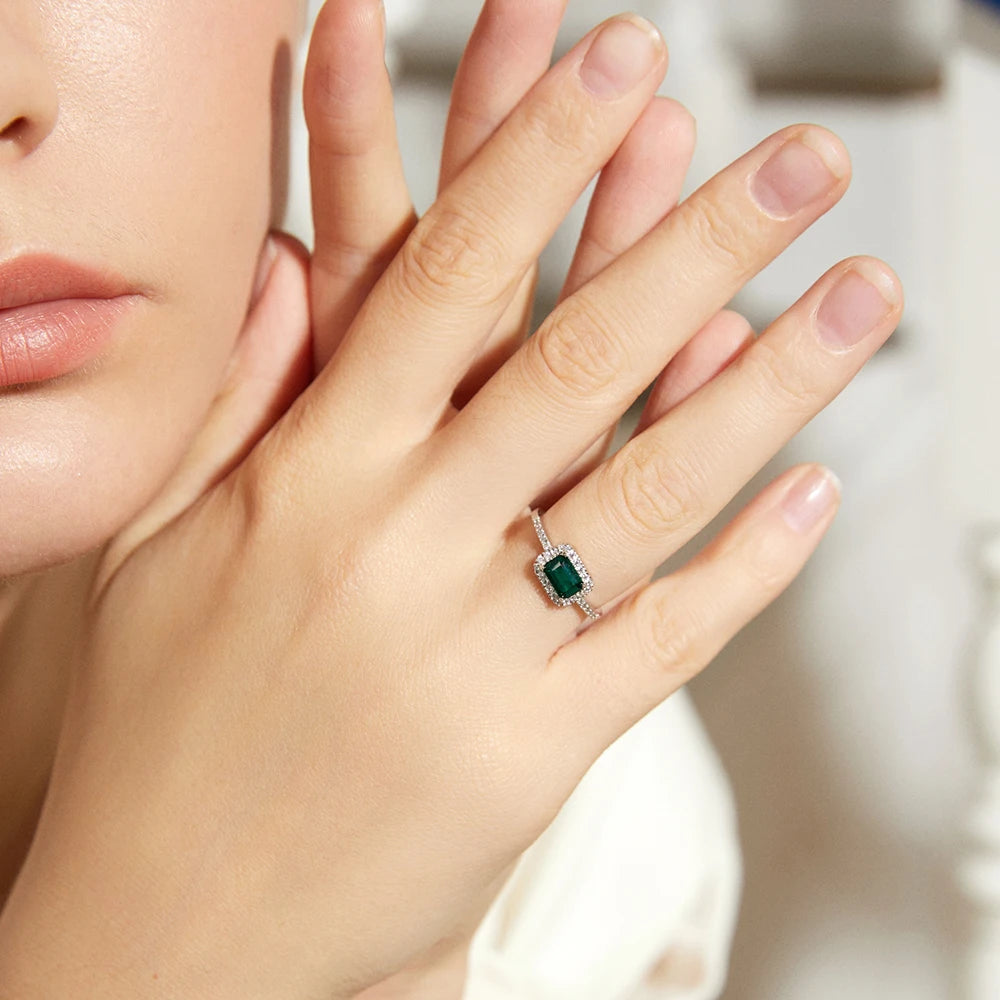 Emerald Cut Gemstone Rings for Women Luxury Unique Design Vintage Engagement Silver Jewellery Ring Anniversary Gift for Girls