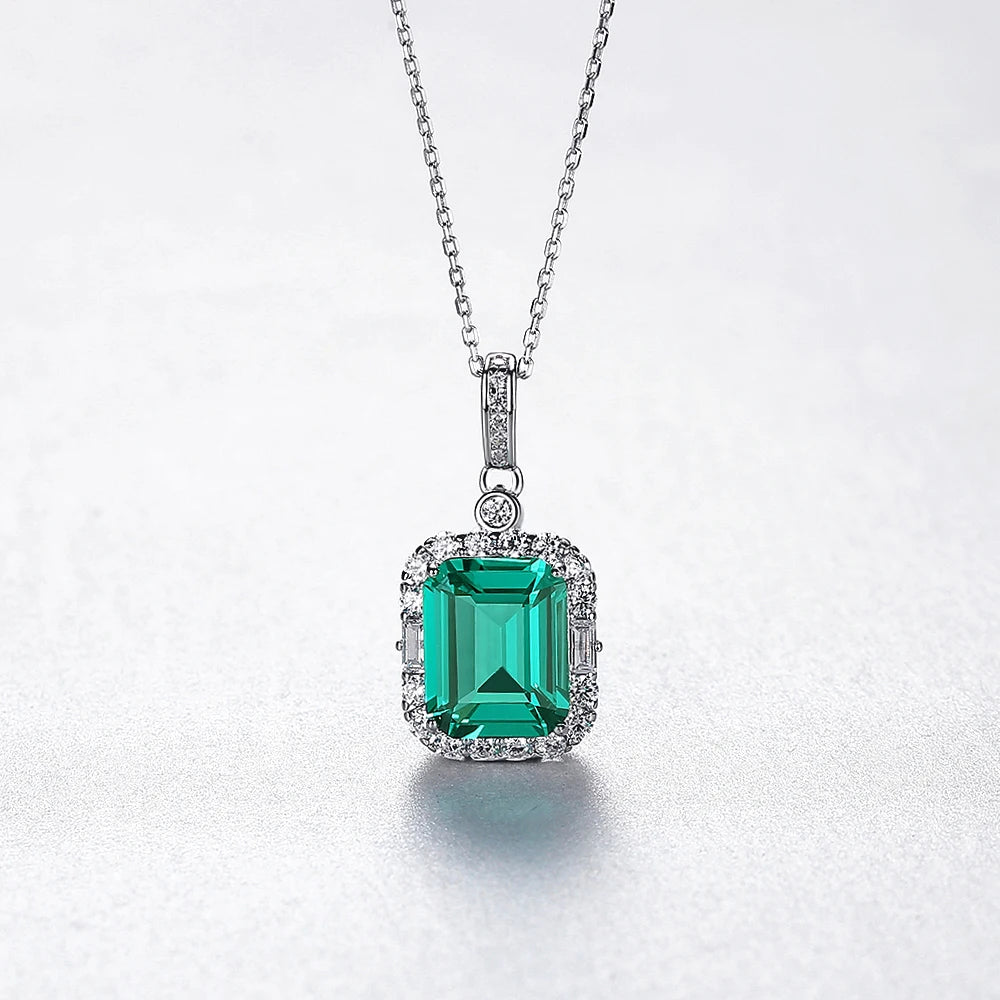 Noble Lab Grown Emerald Pendant Necklace 100% 925 Sterling Silver Rectangular Pendants Jewelry Birthday Anniversary Gift