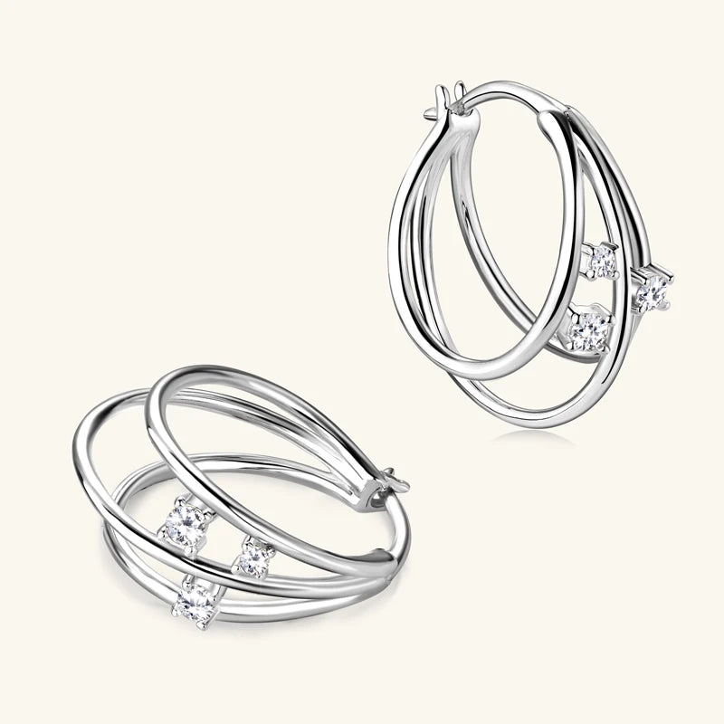 Moissanite Split Hoop Earrings - Round 1.5mm & 2.0mm - D Color - Silver 925 - Modern Women's Earrings 2023 - Unique Jewelry