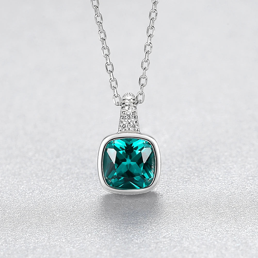 Pendant Necklace 925 Sterling Silver Emerald Green Lab Gem Stone Zircon CZ Necklaces Women Fine Jewellery Free Shipping