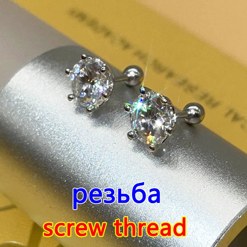 Premium 0.5-2ct Moissanite Diamond Stud Earrings for Women Orginal 925 Sterling Silver Screw Back Women Moissanite Earring 2023