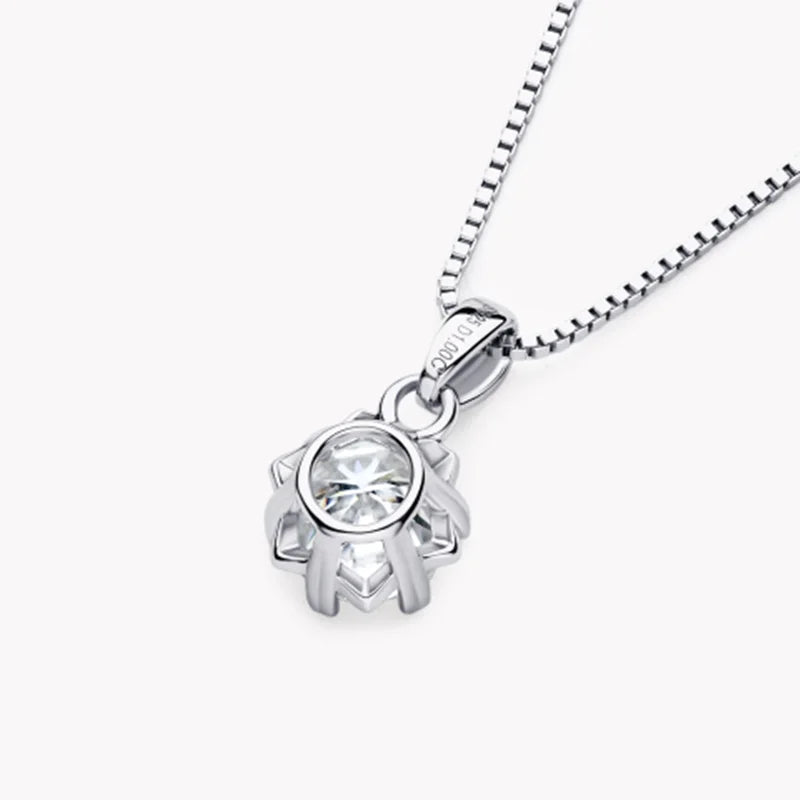 1.0 Carat Real Moissanite Snowflake Pendant Necklace - 925 Sterling Silver Christmas Jewelry Gift for Women