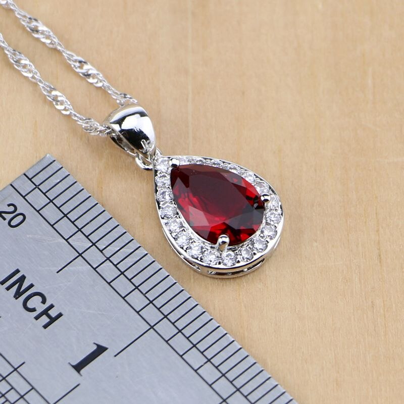 Water Drop Silver 925 Jewelry Red Ruby White Topaz Jewelry Sets