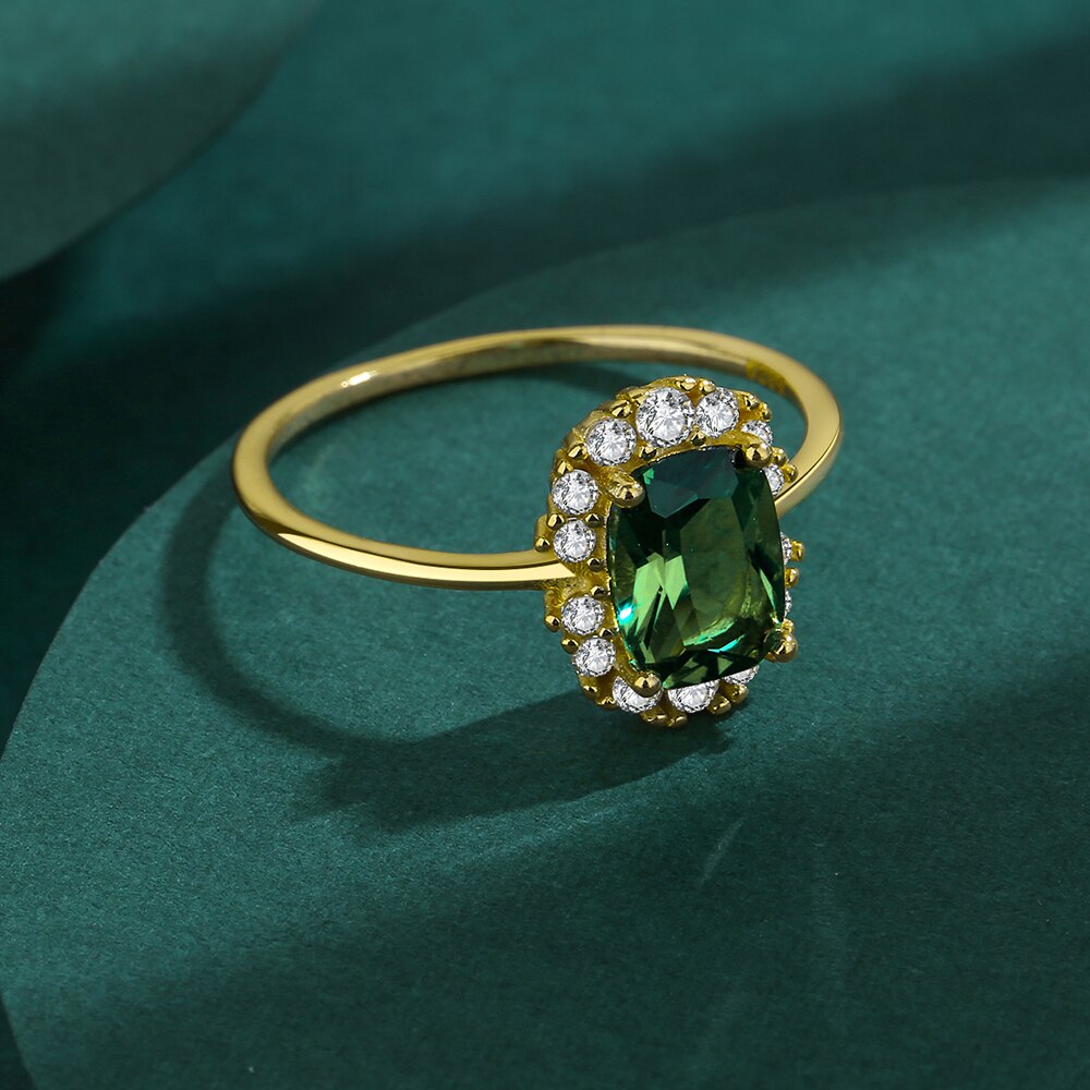 NEW Exquisite Emerald Rings For Women Genuine S925 Sterling Silver Green Zircon Ring