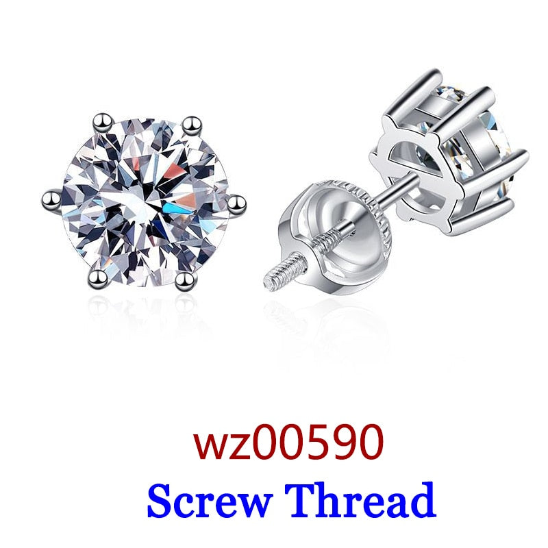 Premium 0.5-2ct Moissanite Diamond Earrings for Women Orginal 925 Sterling Silver Screw Back Studs