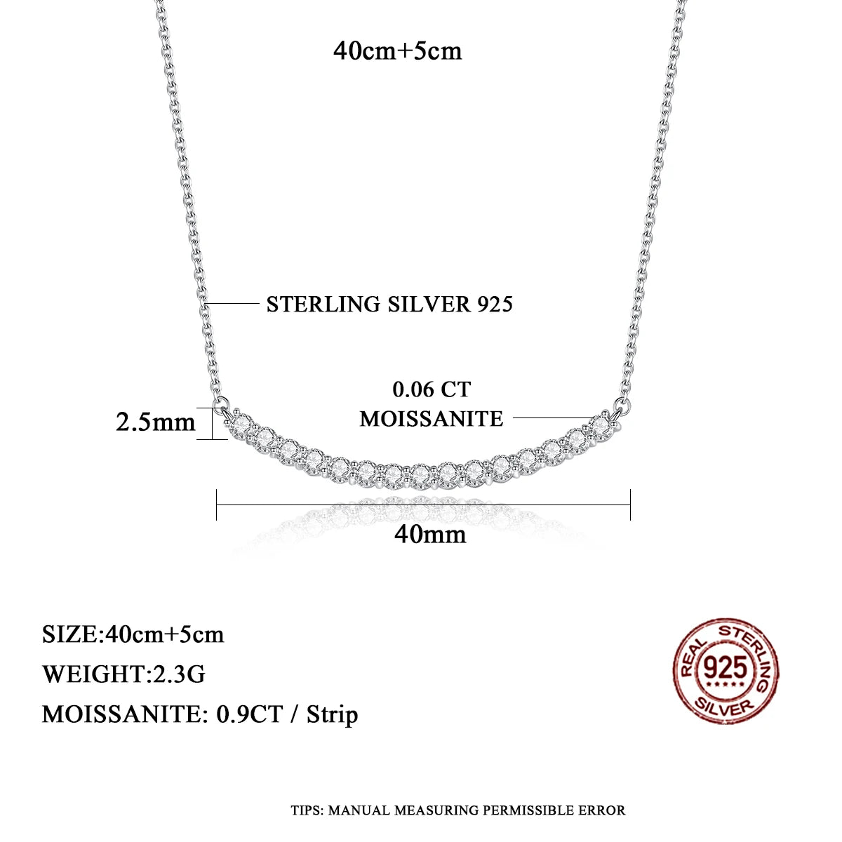 0.9Ct Moissanite Chocker Necklace 925 Stelring Silver Women Brilliant Lab Diamond Smile Bar Pendant Wedding Party Jewelry