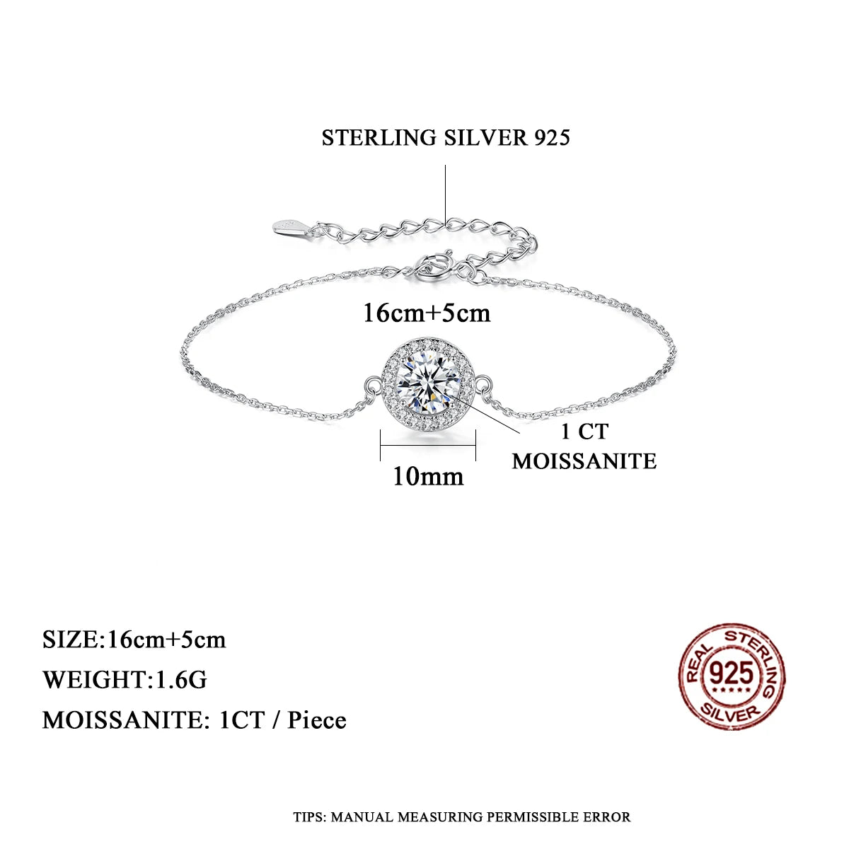 1Ct Moissanite Bracelet With Certificate Korean Fashion Trendy 925 Sterling Silver Chain Charms For Women 2022 Luxe Jewelry