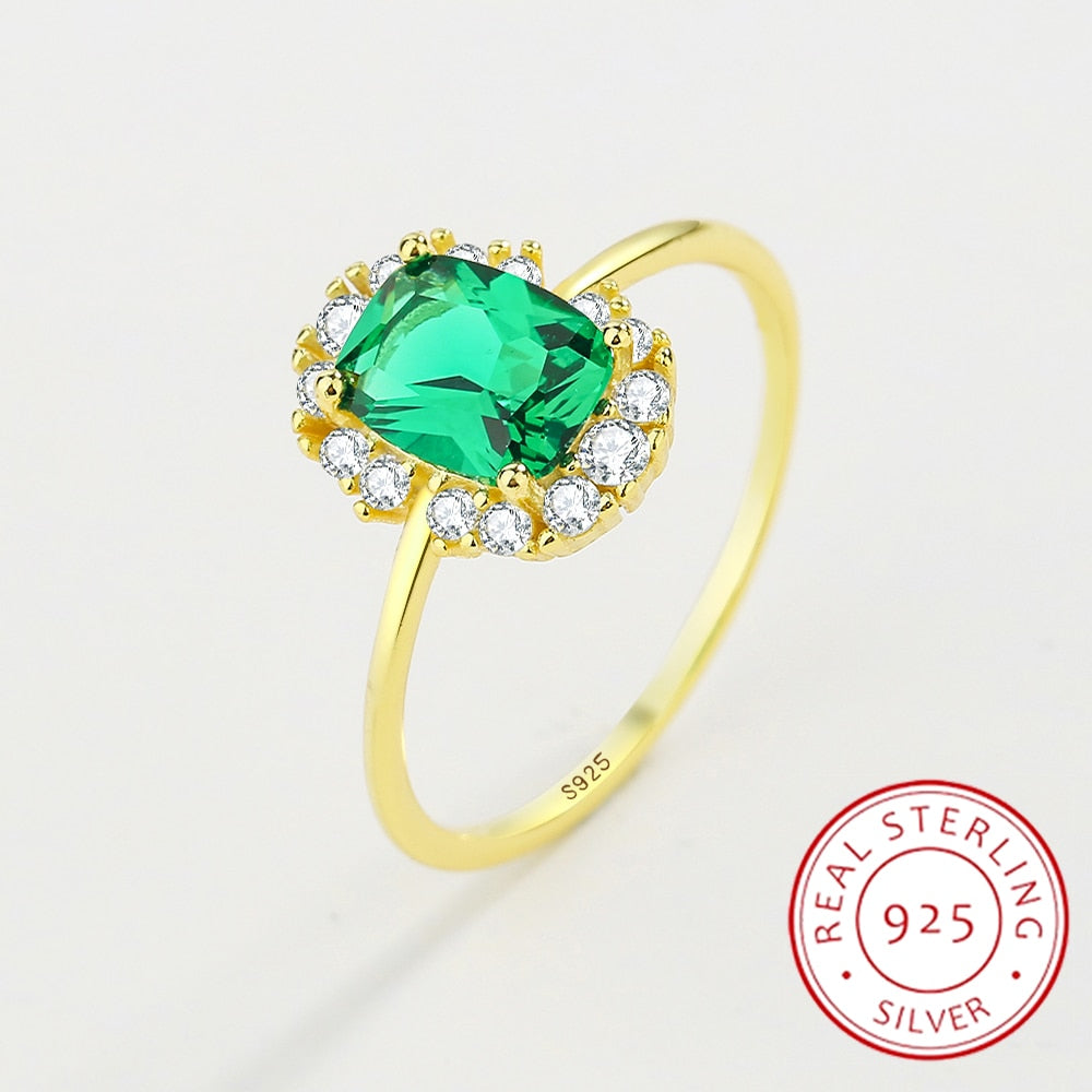 NEW Exquisite Emerald Rings For Women Genuine S925 Sterling Silver Green Zircon Ring