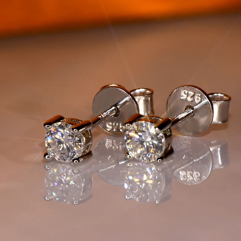 925 Silver Moissanite Stud Earrings - 3mm/4mm/5mm/6.5mm/8mm/9mm/10mm/11mm D VVS1, Four Claw Fine Jewelry for Women